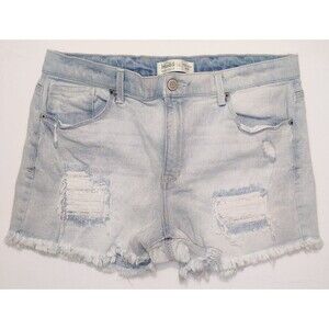 MUDD FLX Stretch High Rise Blue Distressed Cut Soft Denim Shorts Size 15